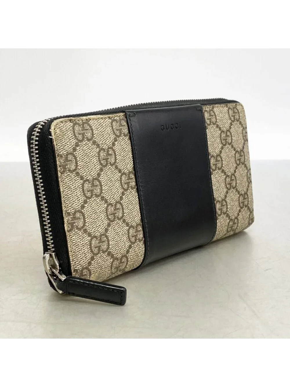 Gucci Wallet GG Supreme Brown Black Silver